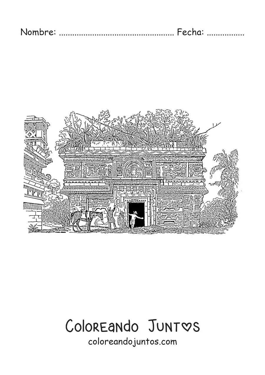 Imagen para colorear de edificación maya realista