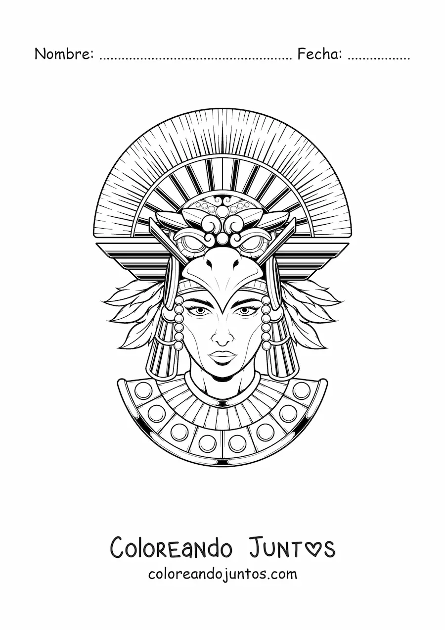 Imagen para colorear de mujer con tocado azteca