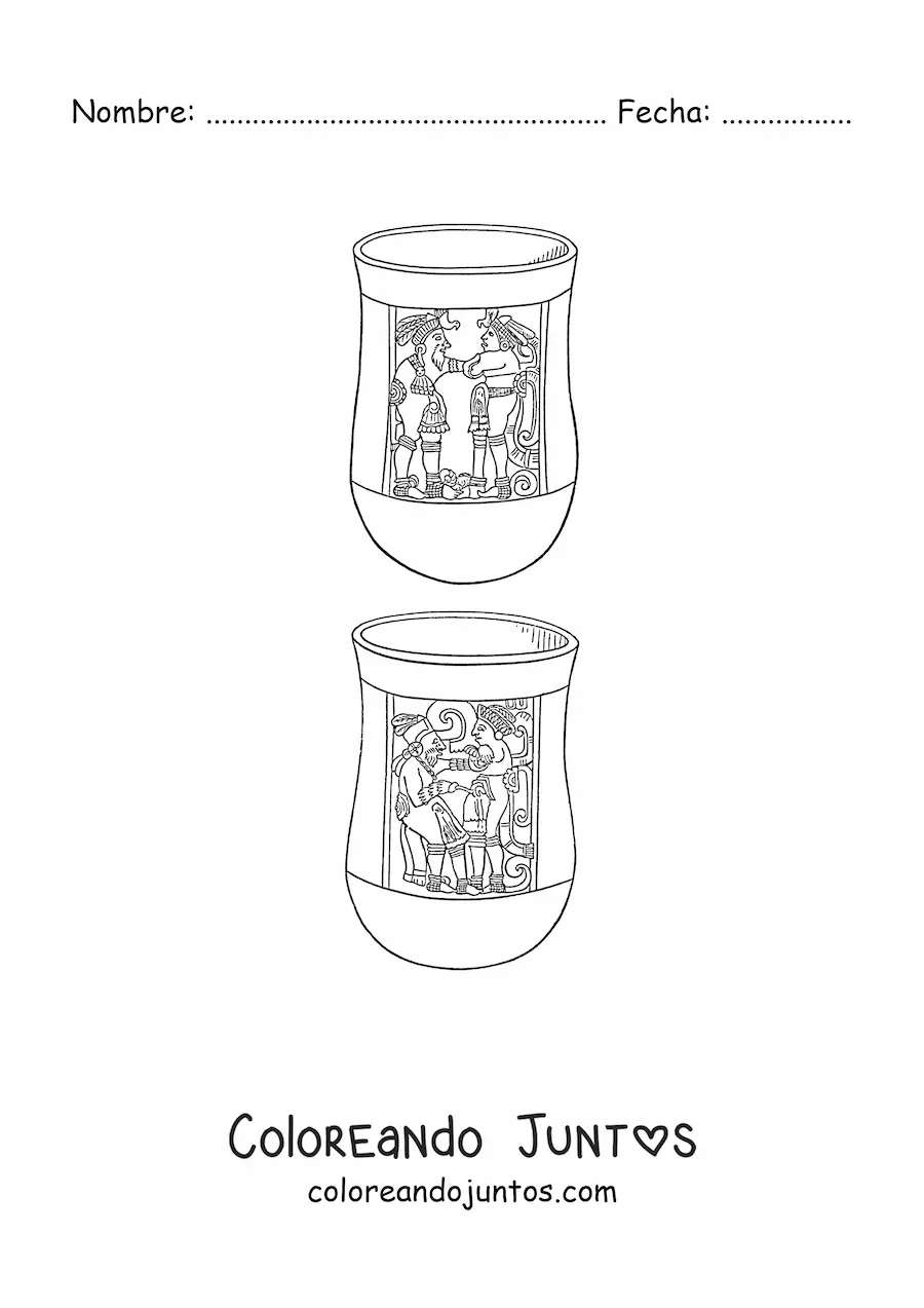 Imagen para colorear de vasijas aztecas