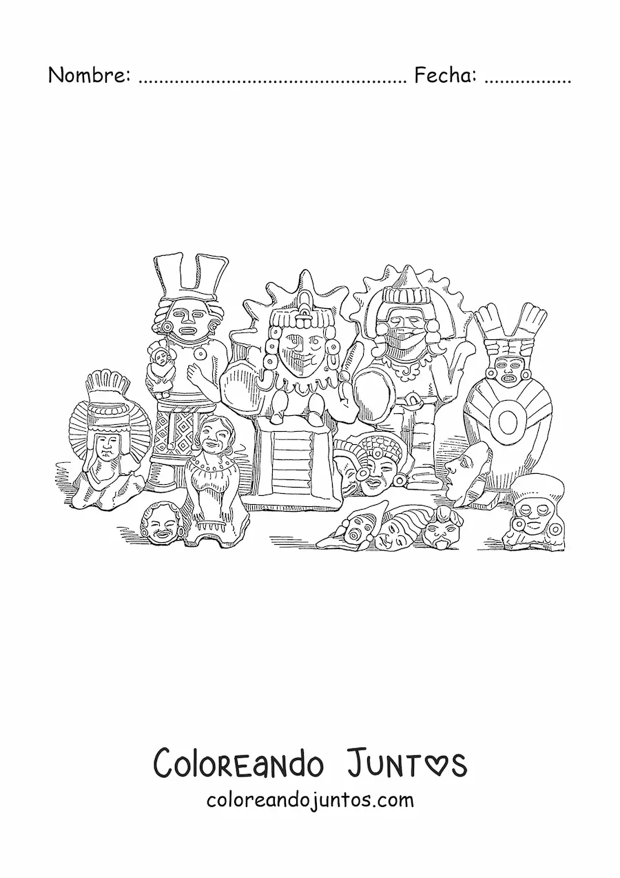 Imagen para colorear de figuras de arcilla aztecas