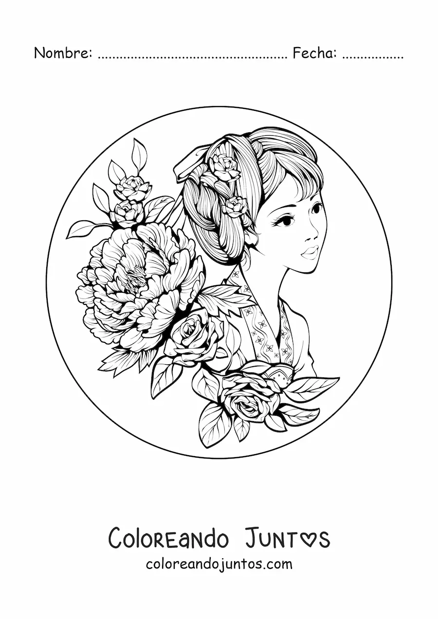 Imagen para colorear de hermosa mujer china
