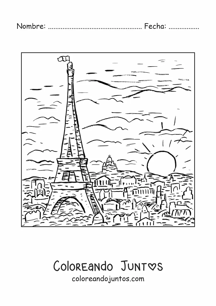Imagen para colorear de paisaje de la ciudad de parís