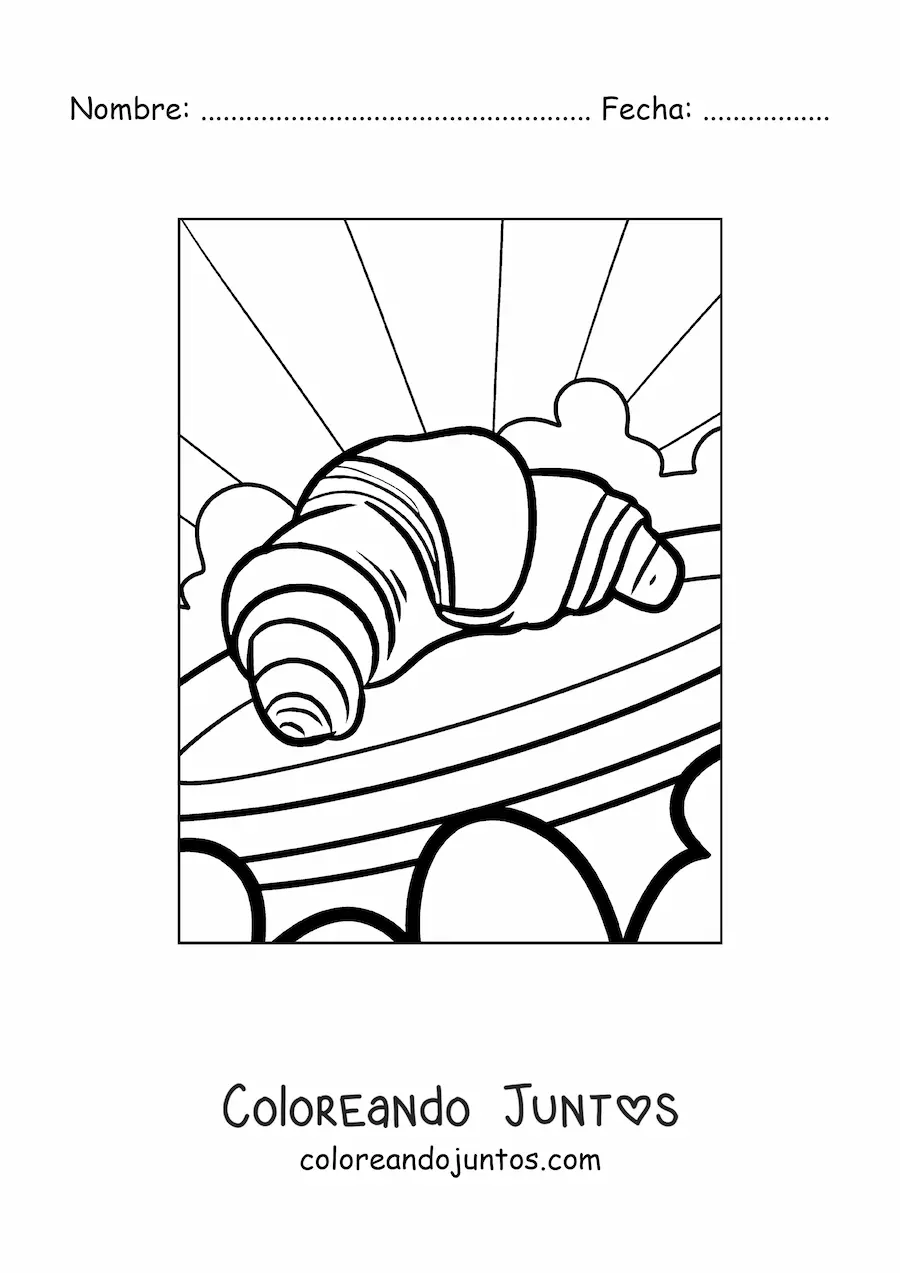 Imagen para colorear de croissant en un plato