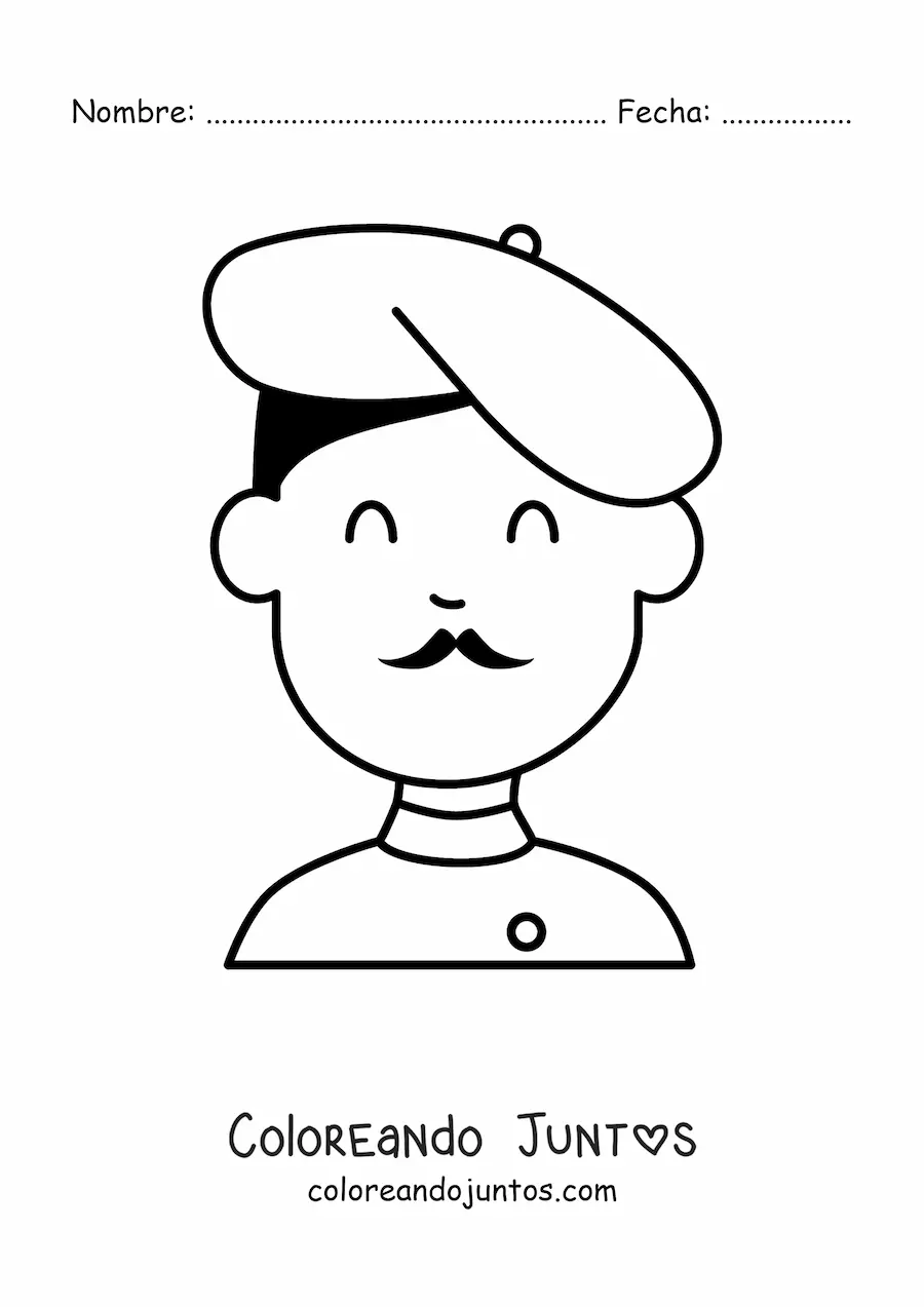Imagen para colorear de hombre francés animado con boina