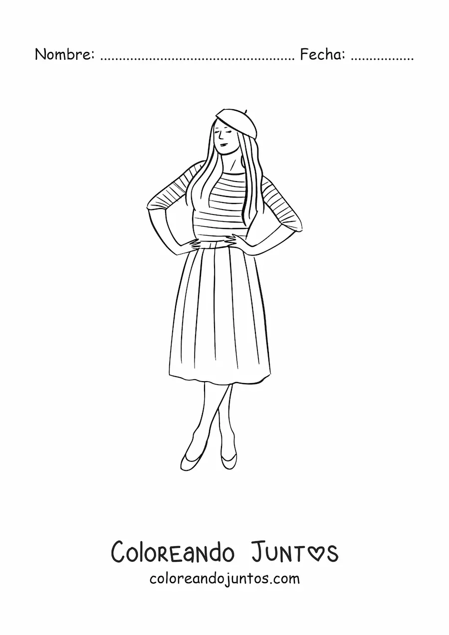 Imagen para colorear de chica francesa a la moda