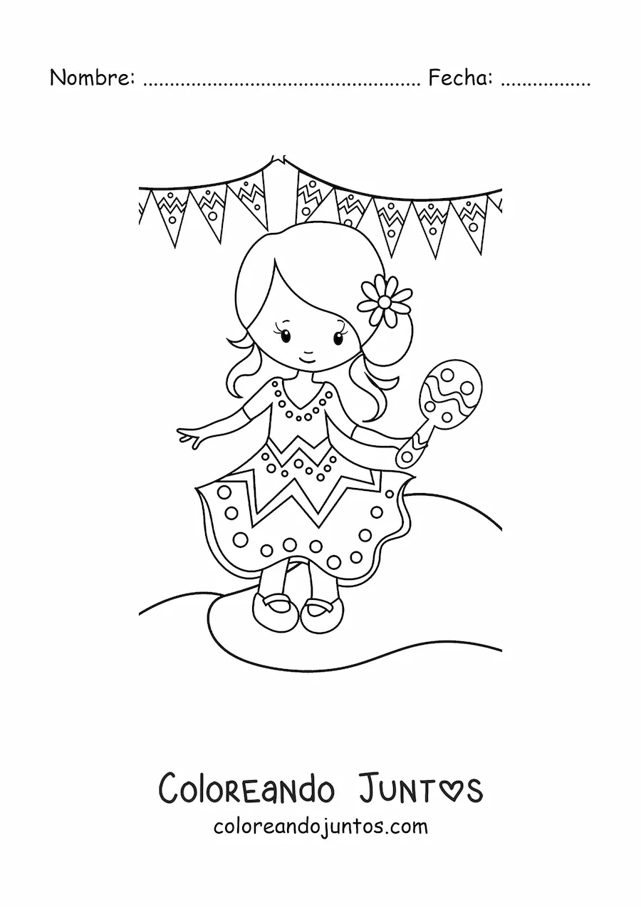 Imagen para colorear de niña mexicana animada