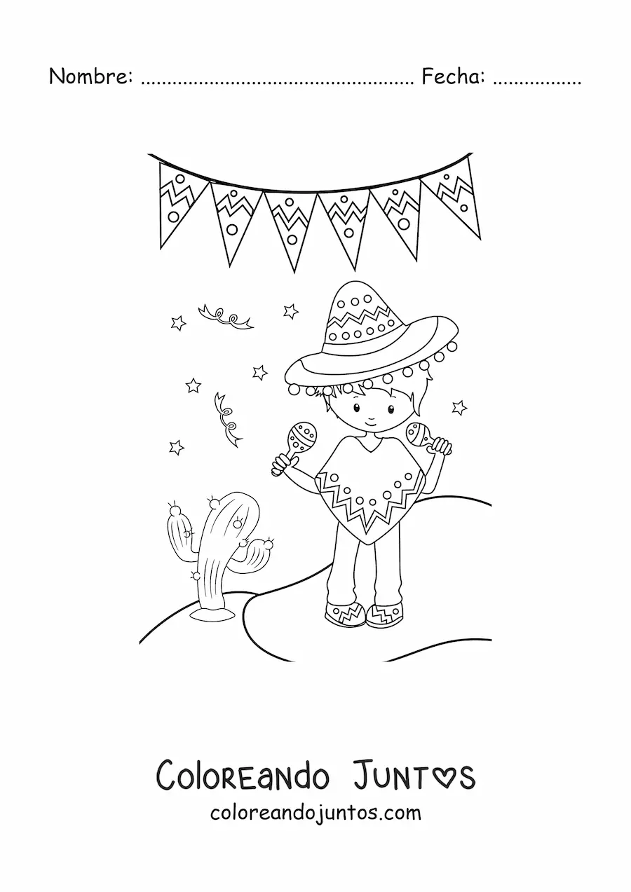 Imagen para colorear de niño mexicano animado