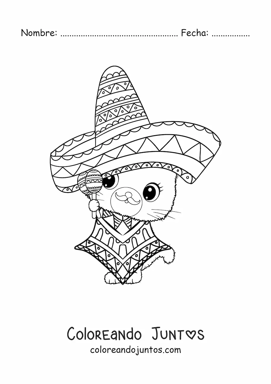 Imagen para colorear de gato mariachi animado