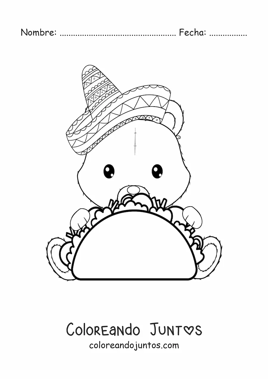 Imagen para colorear de oso animado comiendo un taco