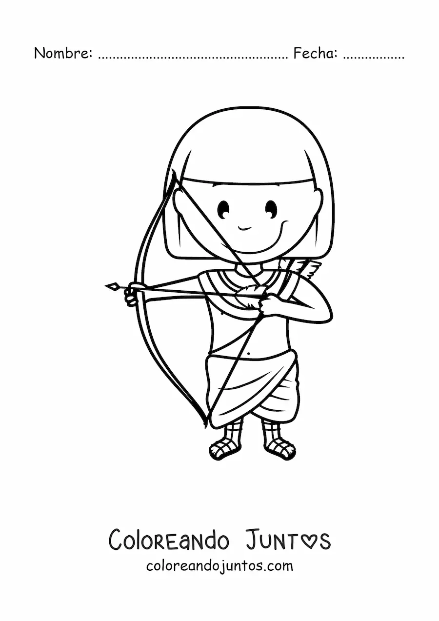 Imagen para colorear de hombre egipcio animado con un arco