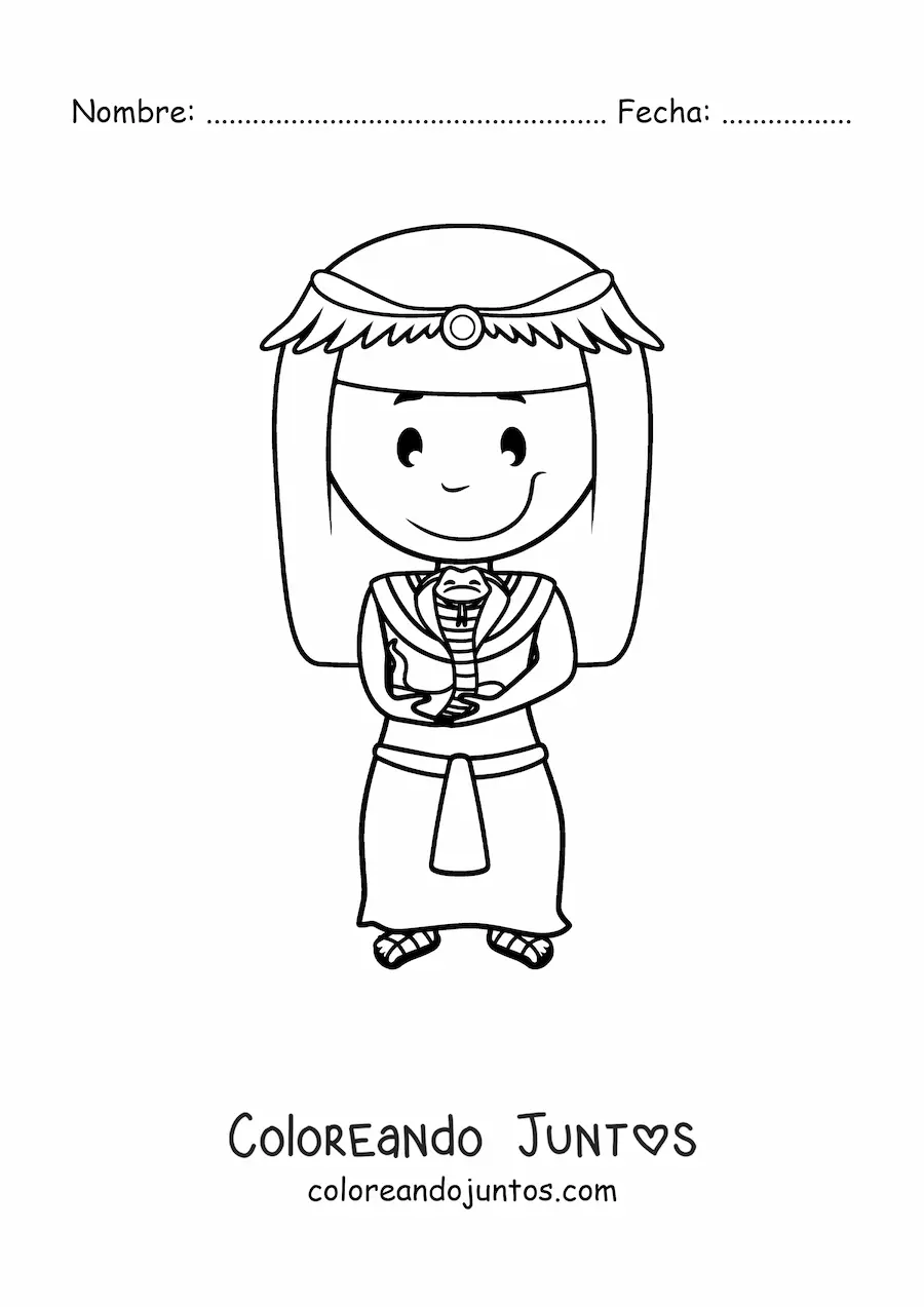 Imagen para colorear de mujer egipcia animada con una cobra