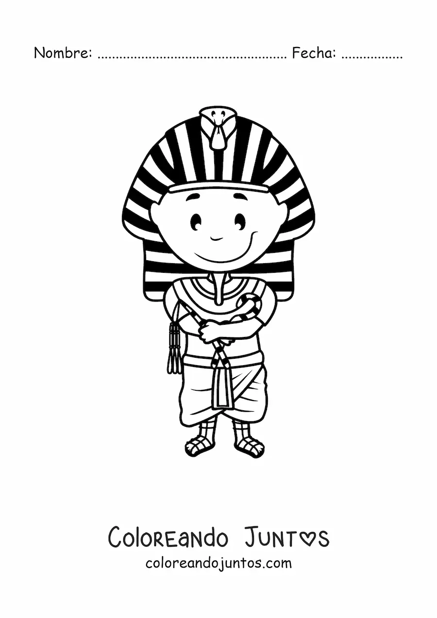 Imagen para colorear de faraón egipcio tutankamón animado