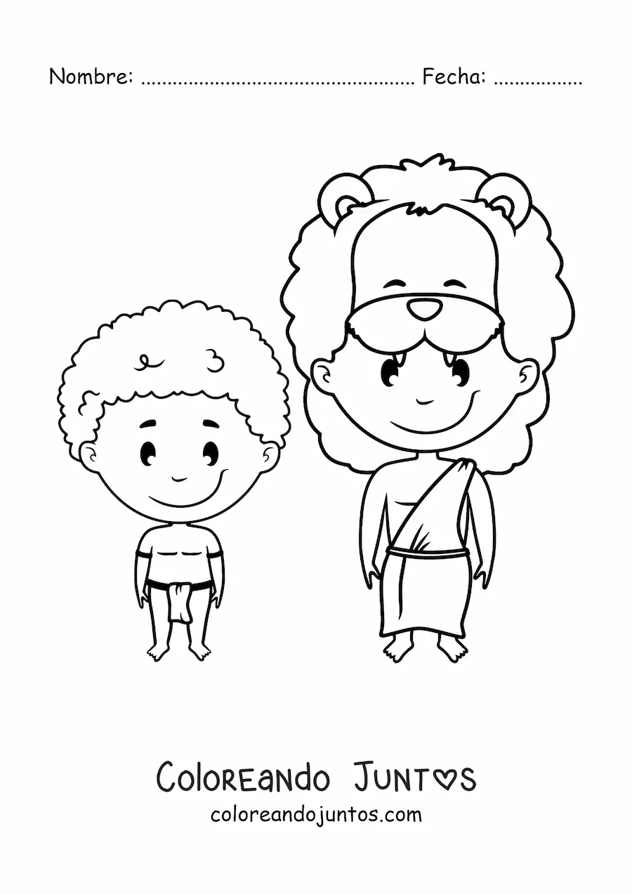 Imagen para colorear de niño de tribu africana y su padre
