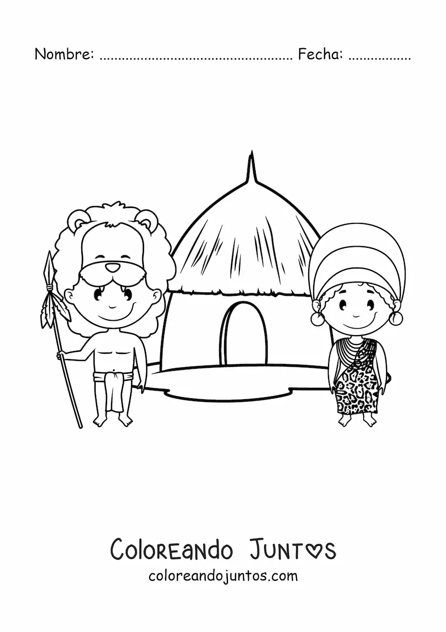 Imagen para colorear de tribu africana animada