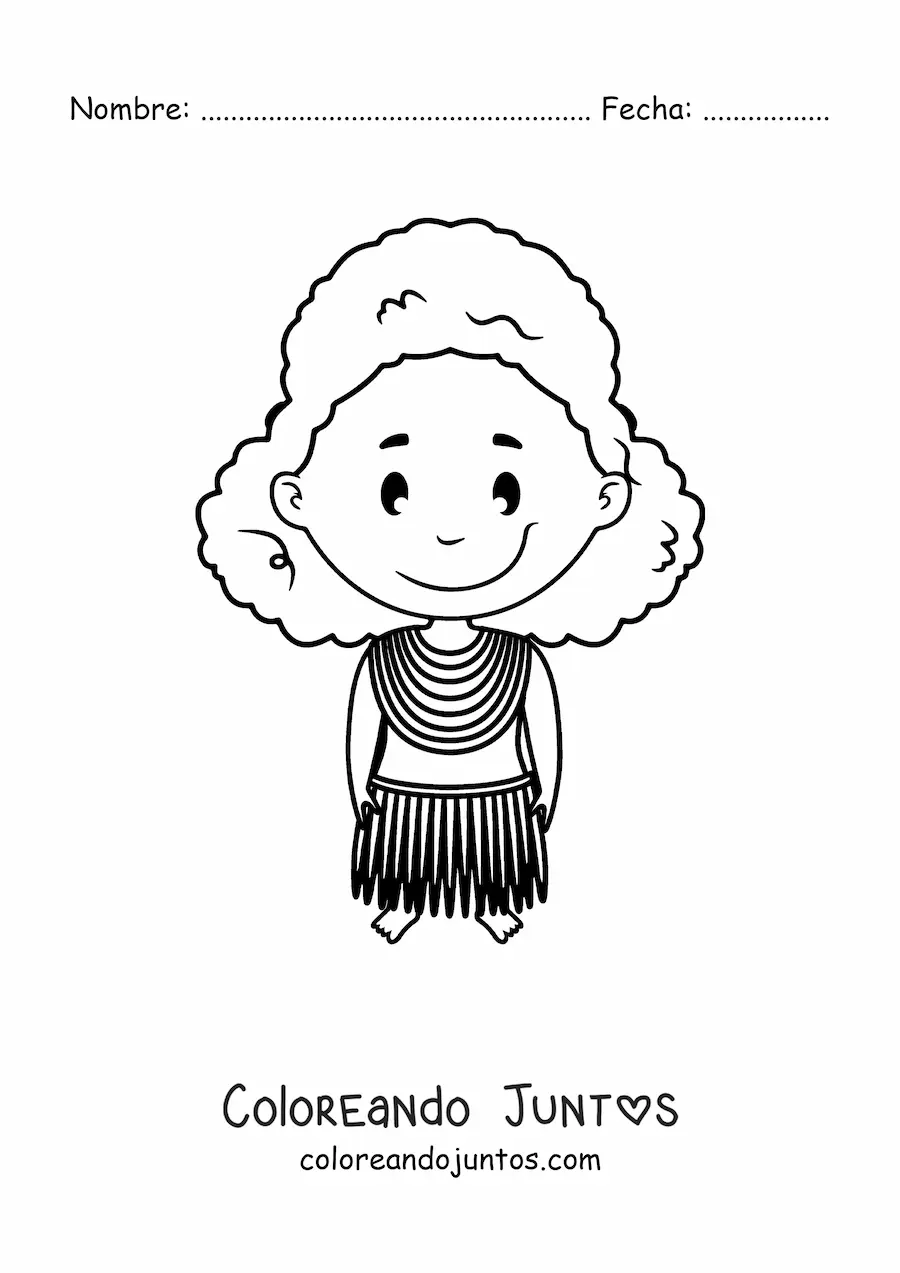 Imagen para colorear de niña africana animada