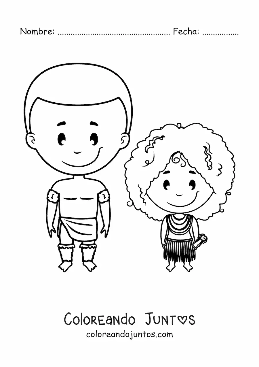 Imagen para colorear de niña de tribu africana y su padre