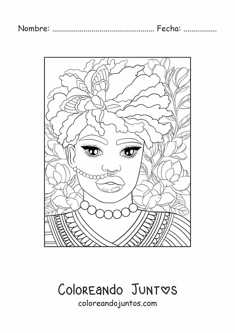 Imagen para colorear de hermosa mujer africana con tocado