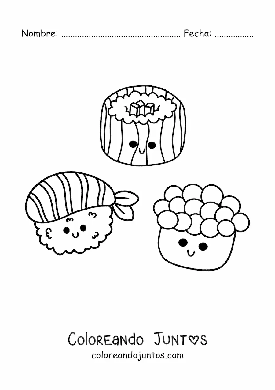 Imagen para colorear de sushi kawaii