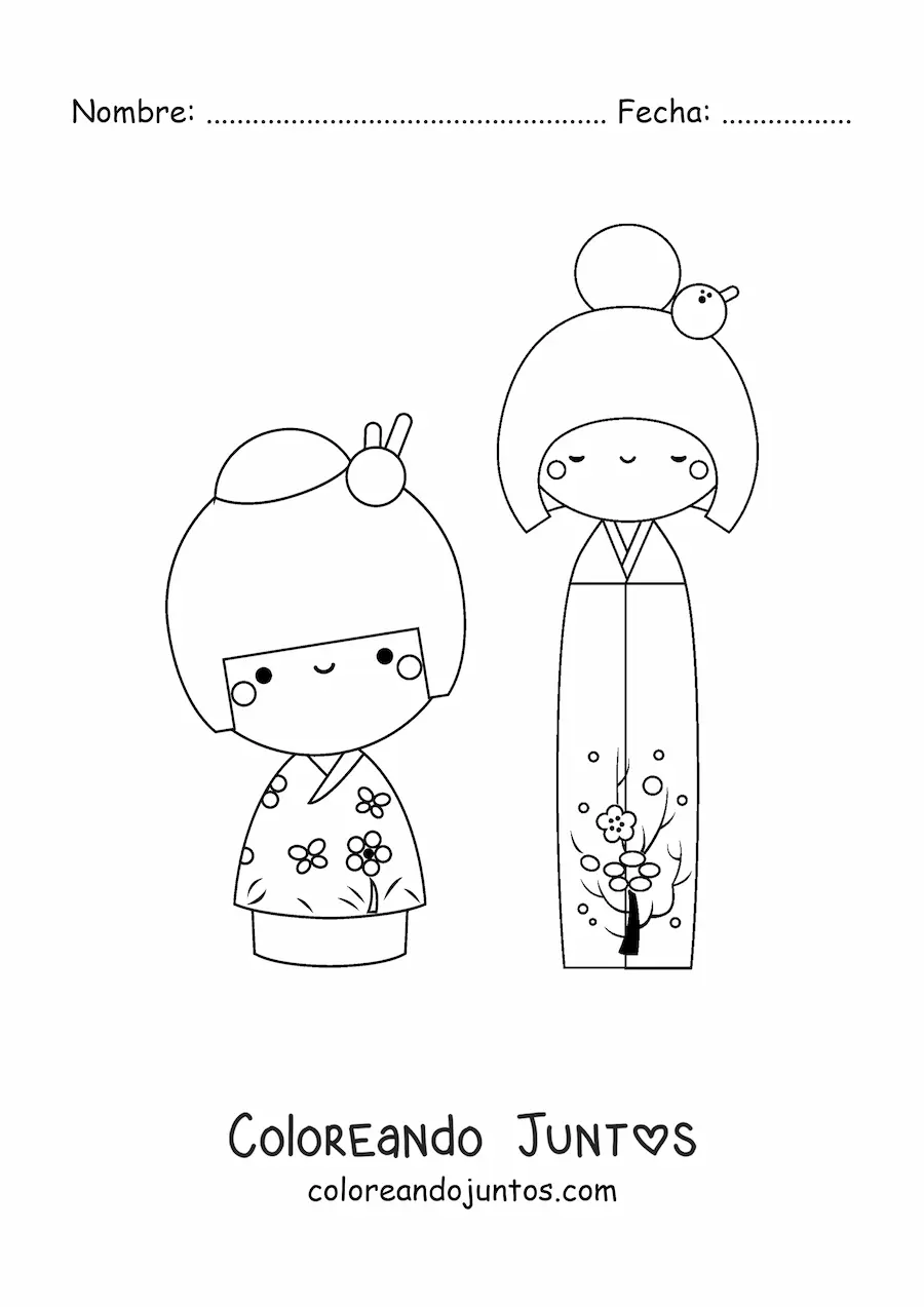 Imagen para colorear de niñas japonesas