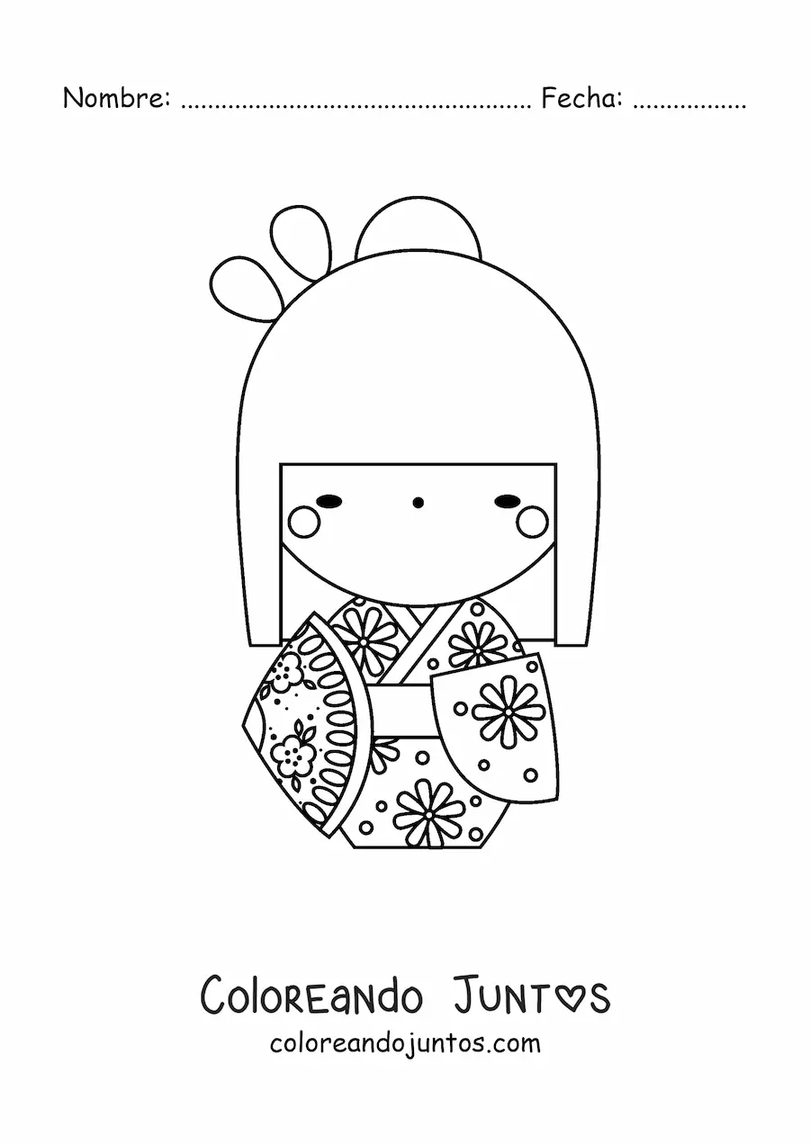 Imagen para colorear de niña japonesa con traje tradicional