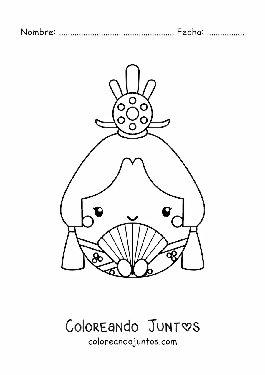 Imagen para colorear de muñeca japonesa animada