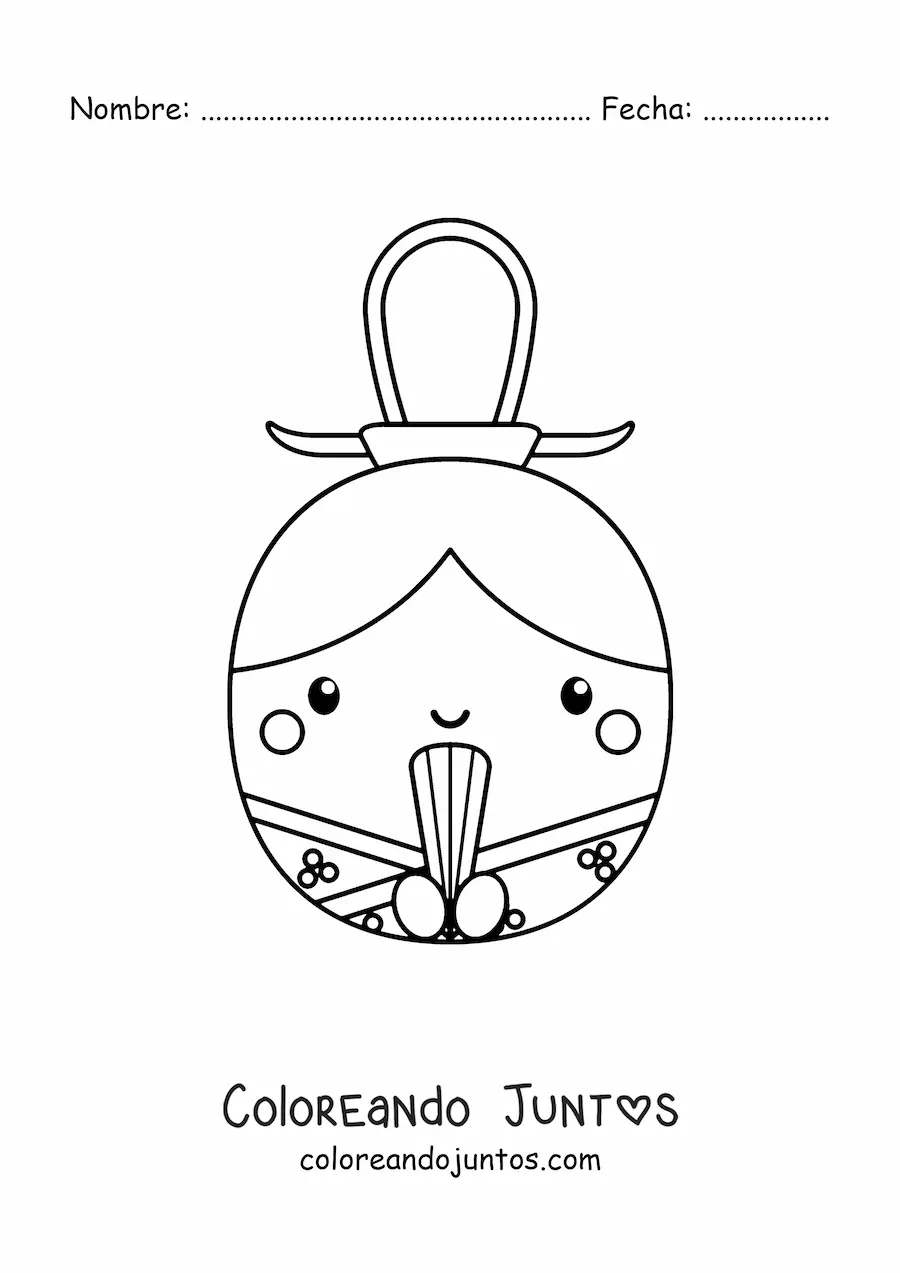 Imagen para colorear de muñeca japonesa fácil