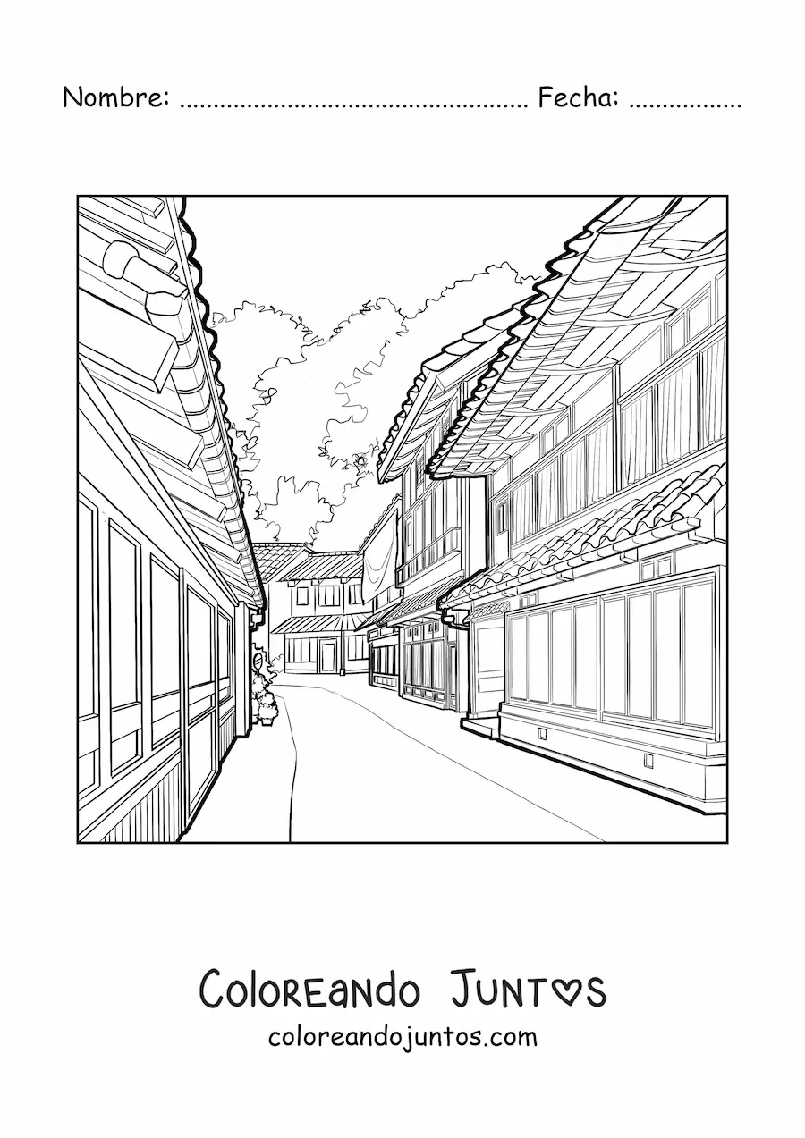 Imagen para colorear de calle japonesa
