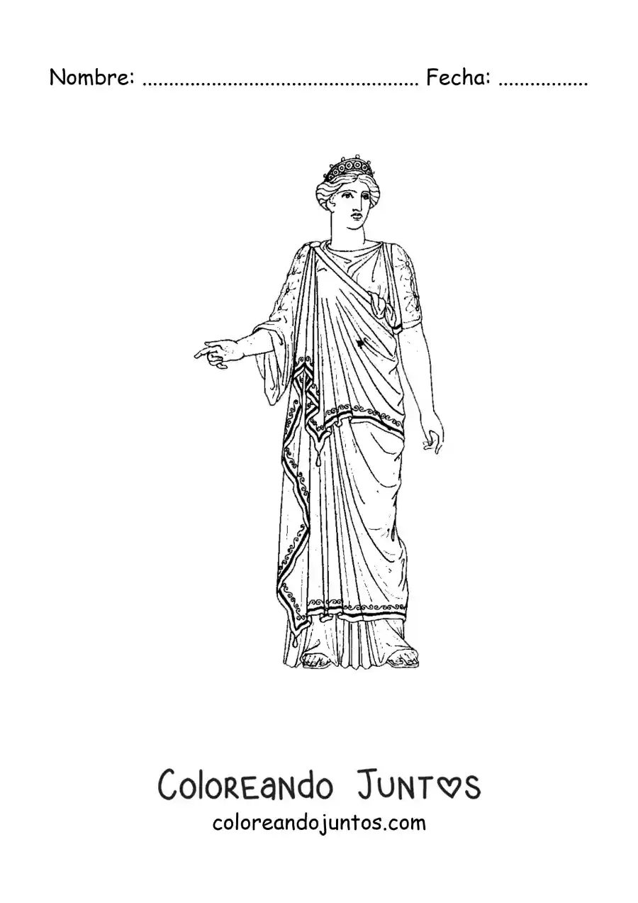 Imagen para colorear de mujer de la antigua grecia con vestido