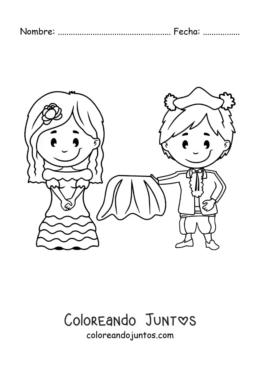 Imagen para colorear de bailarina de flamenco animada y torero