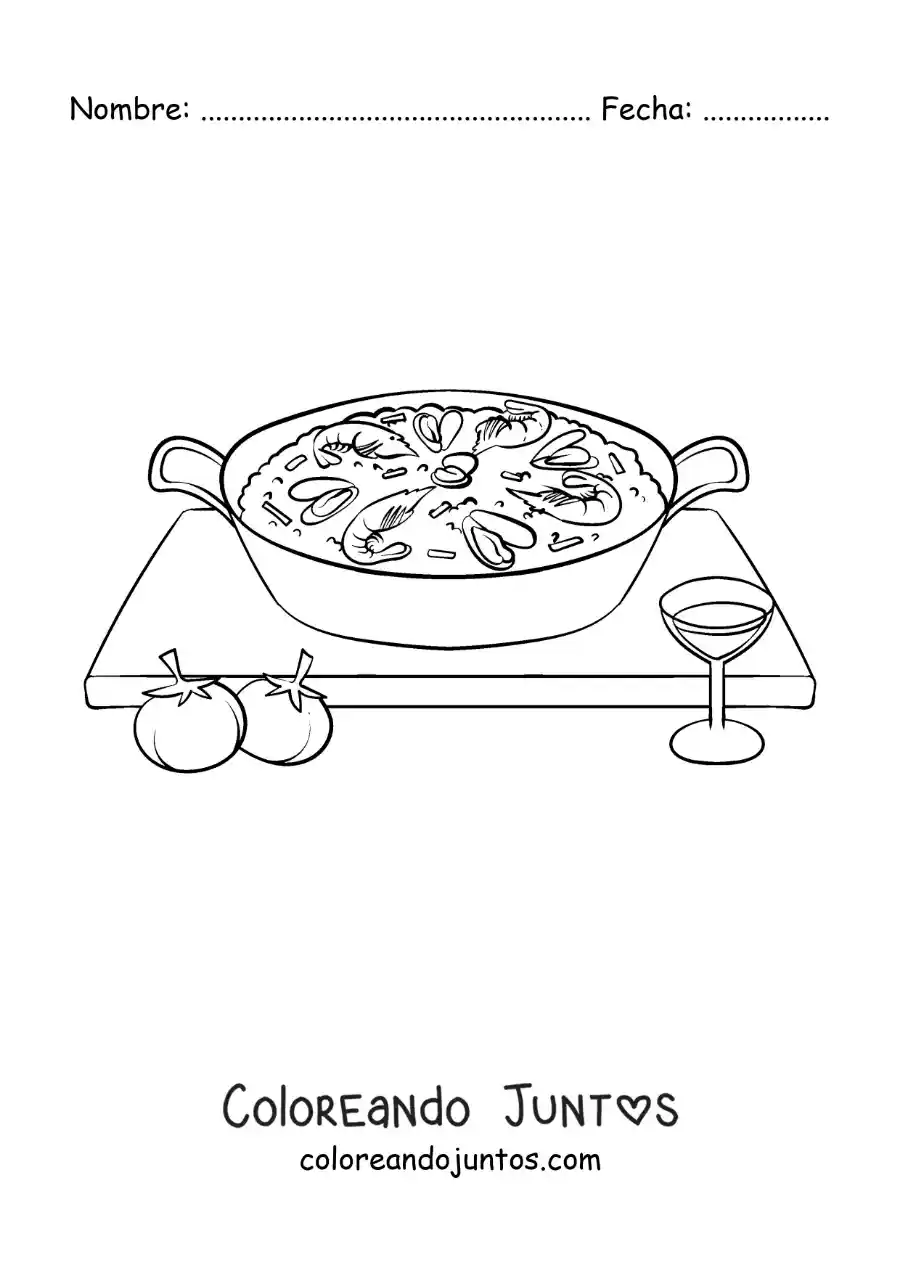Imagen para colorear de paella tradicional de la cultura española
