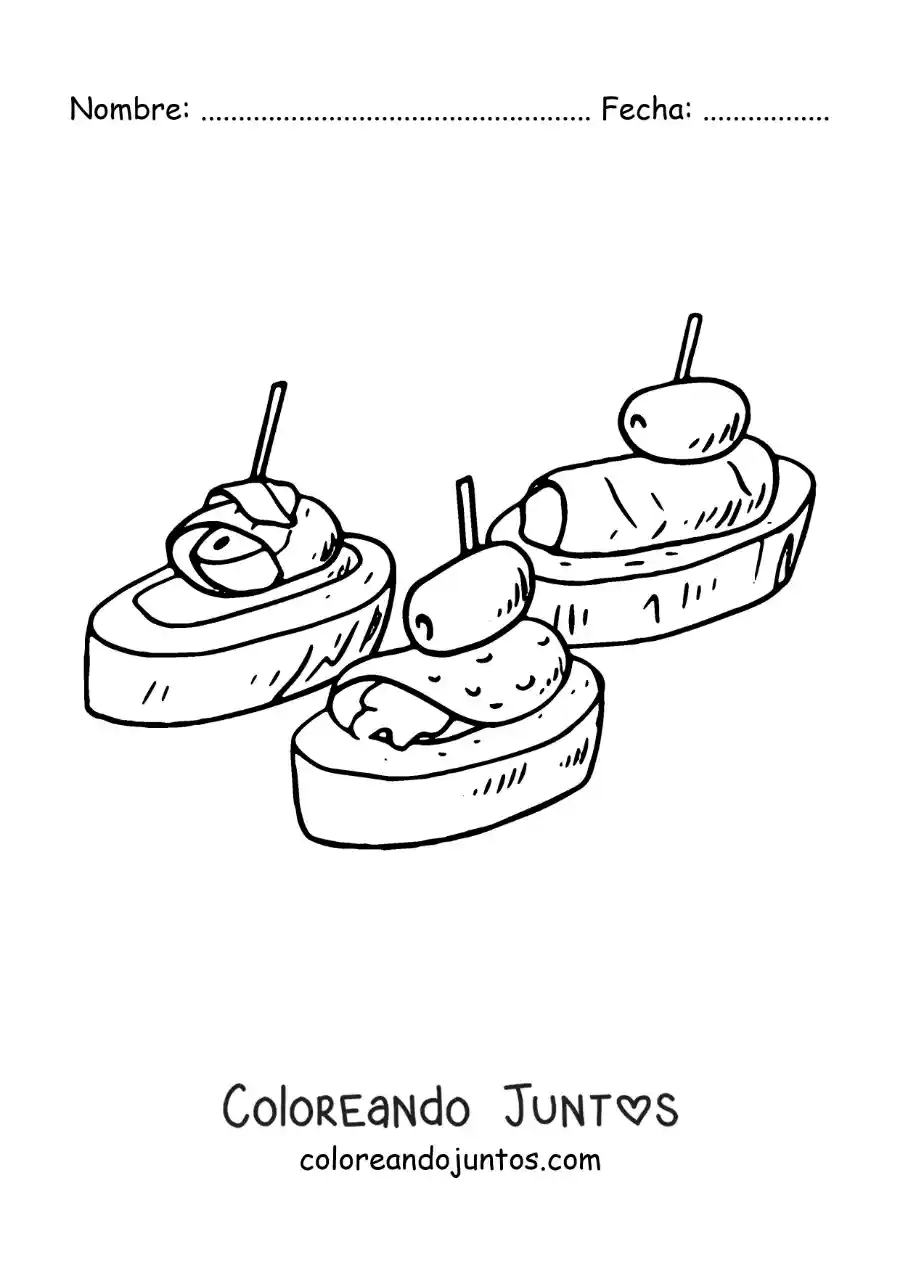 Imagen para colorear de tapas españolas tradicionales