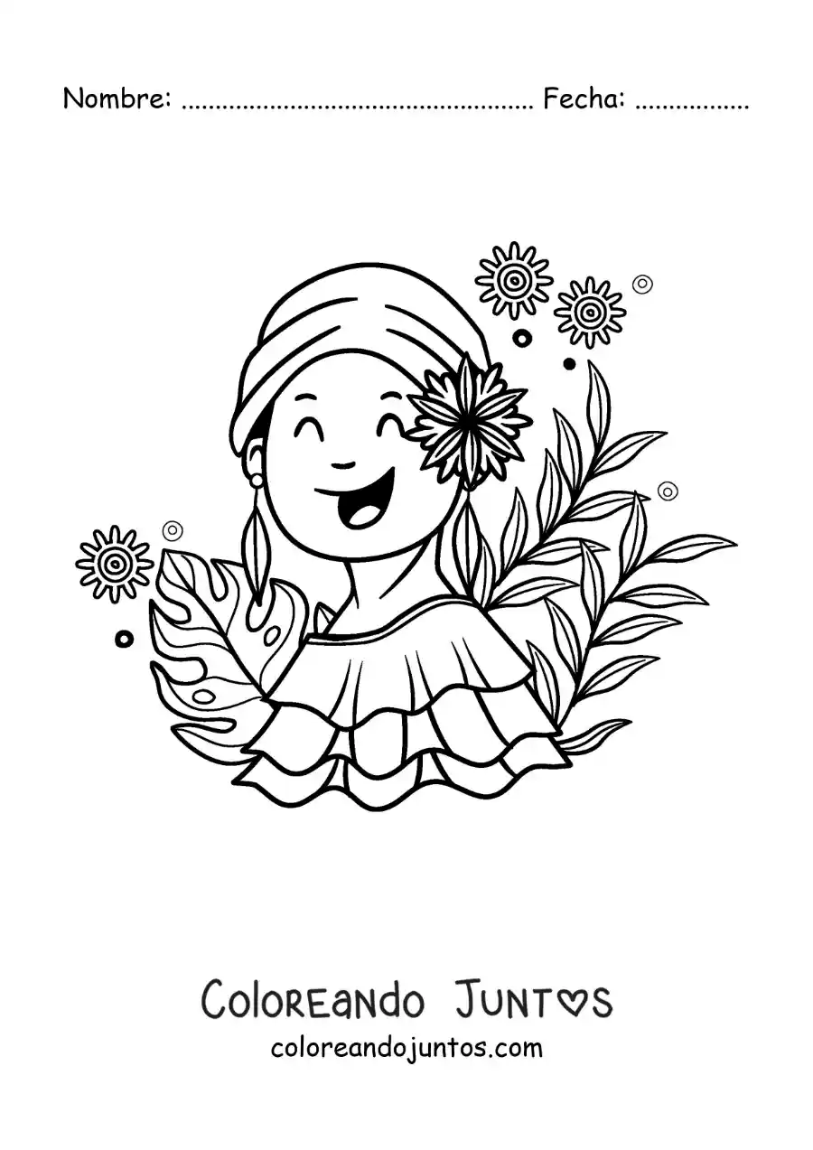 Imagen para colorear de chica colombiana con vestimenta tradicional