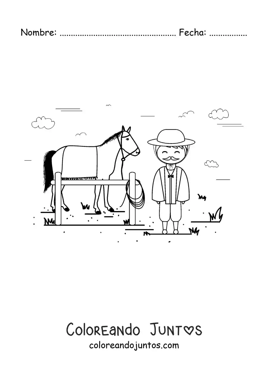 Imagen para colorear de gaucho argentino animado