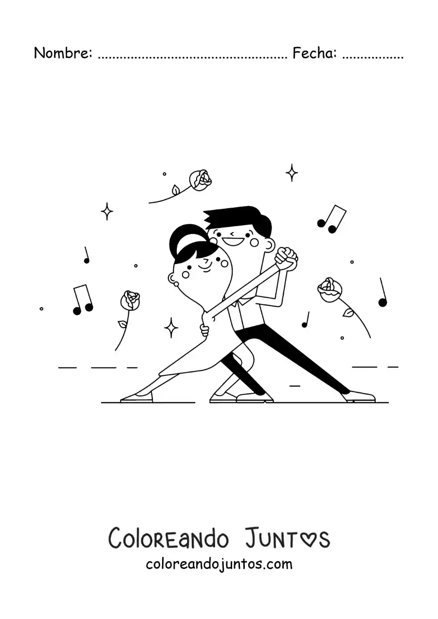 Imagen para colorear de pareja kawaii bailando tango argentino