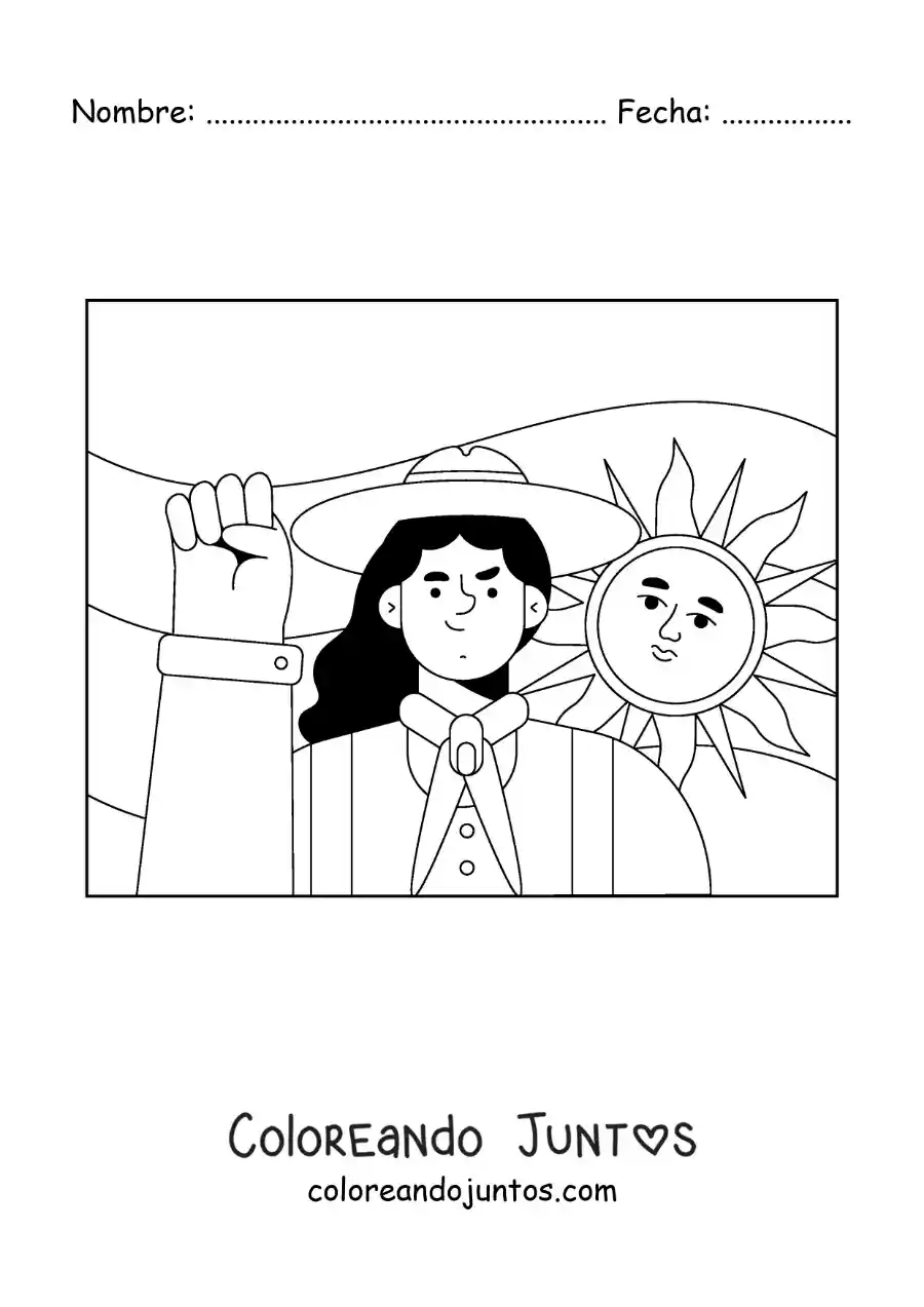 Imagen para colorear de mujer argentina animada con la bandera