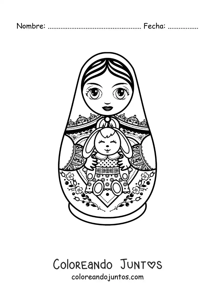 Imagen para colorear de matrioska rusa animada