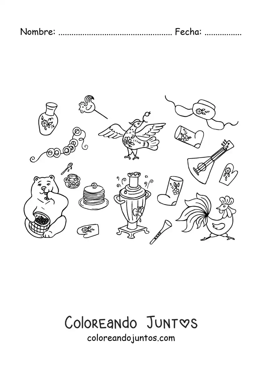 Imagen para colorear de elementos de la cultura rusa animados