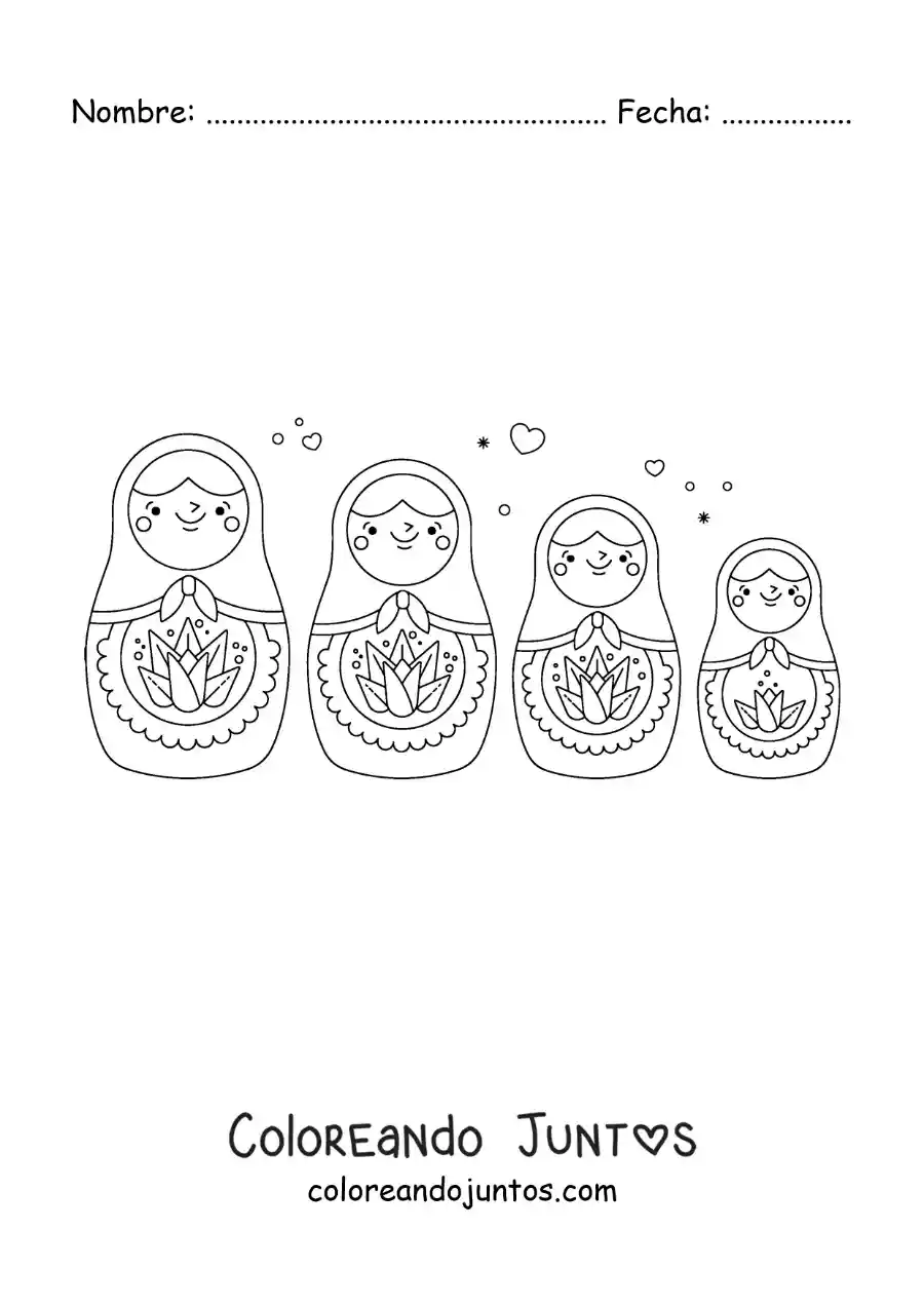 Imagen para colorear de muñecas rusas animadas