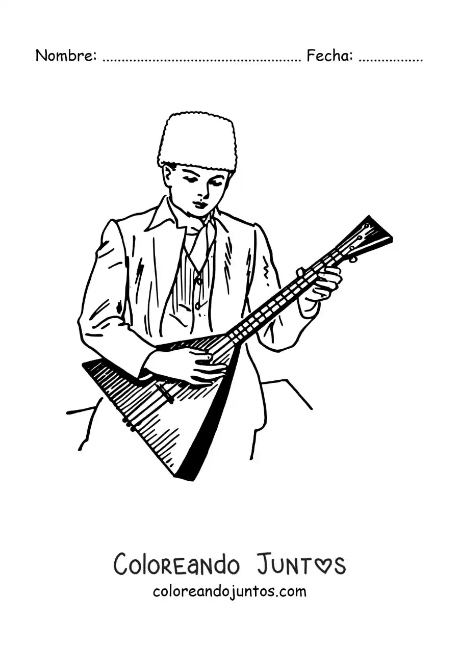 Imagen para colorear de hombre ruso animado tocando la balalaica