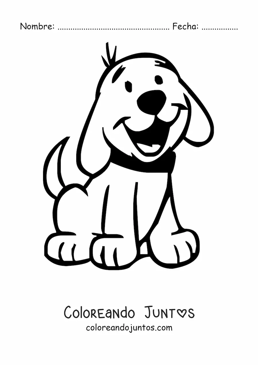 Imagen para colorear de un perro animado feliz sentado