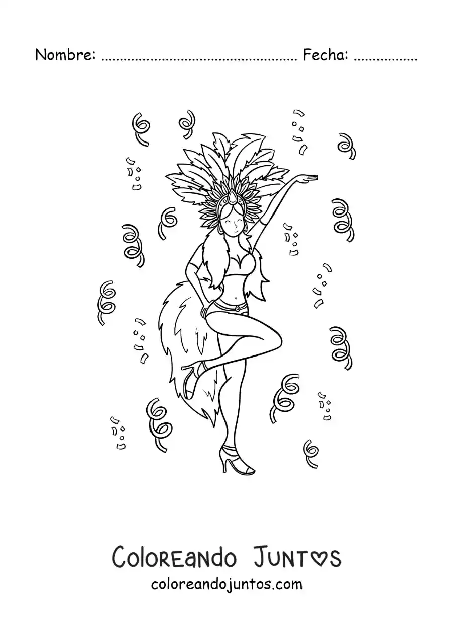 Imagen para colorear de bailarina del carnaval de brasil