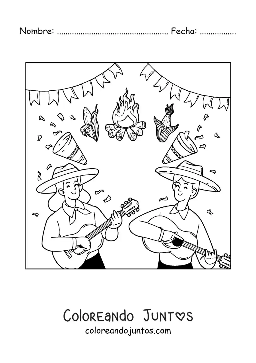Imagen para colorear de celebración de las fiestas juninas de brasil
