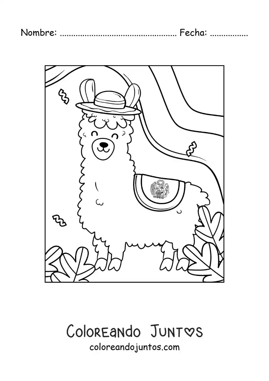 Imagen para colorear de alpaca peruana animada