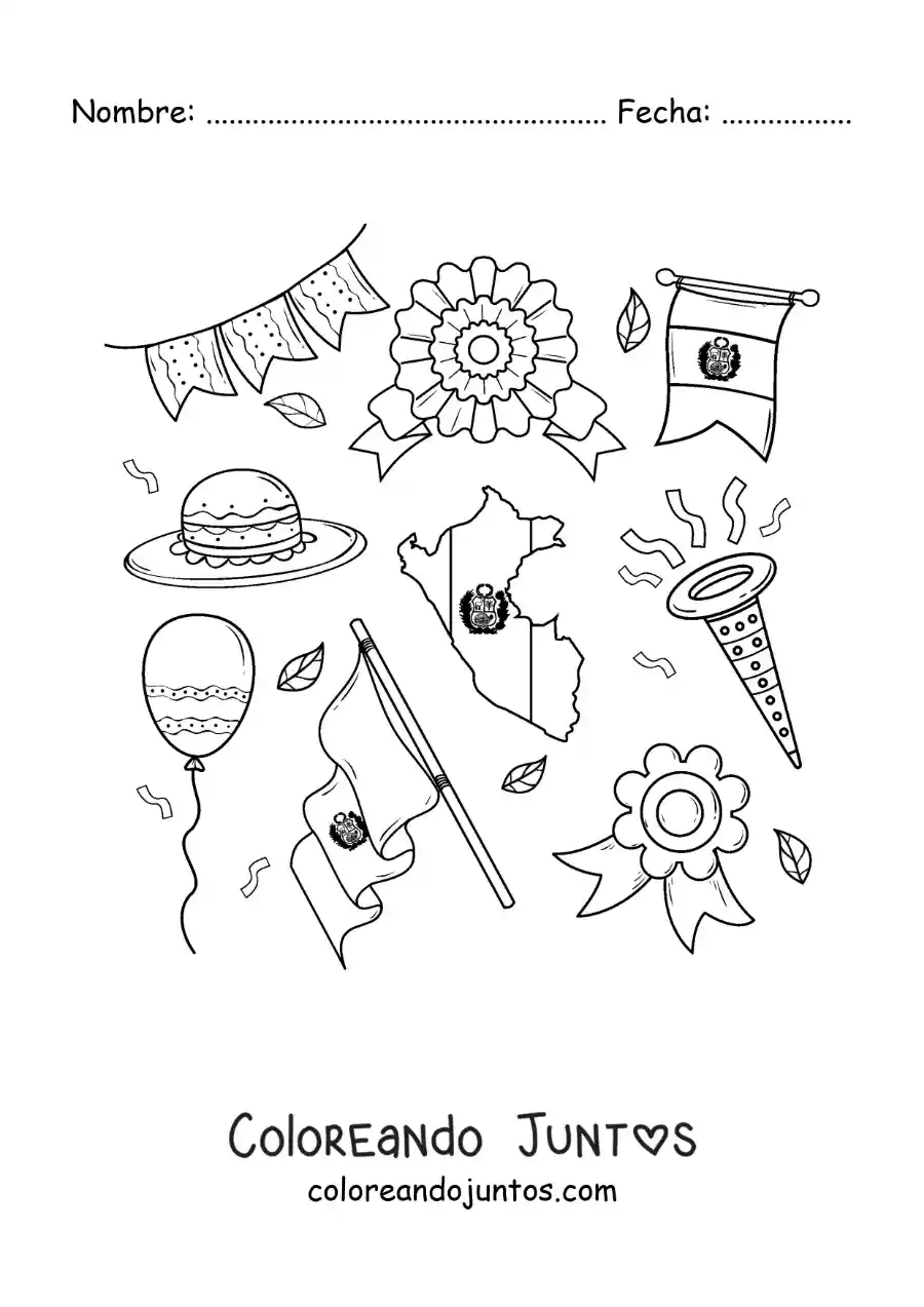 Imagen para colorear de bandera y mapa de perú