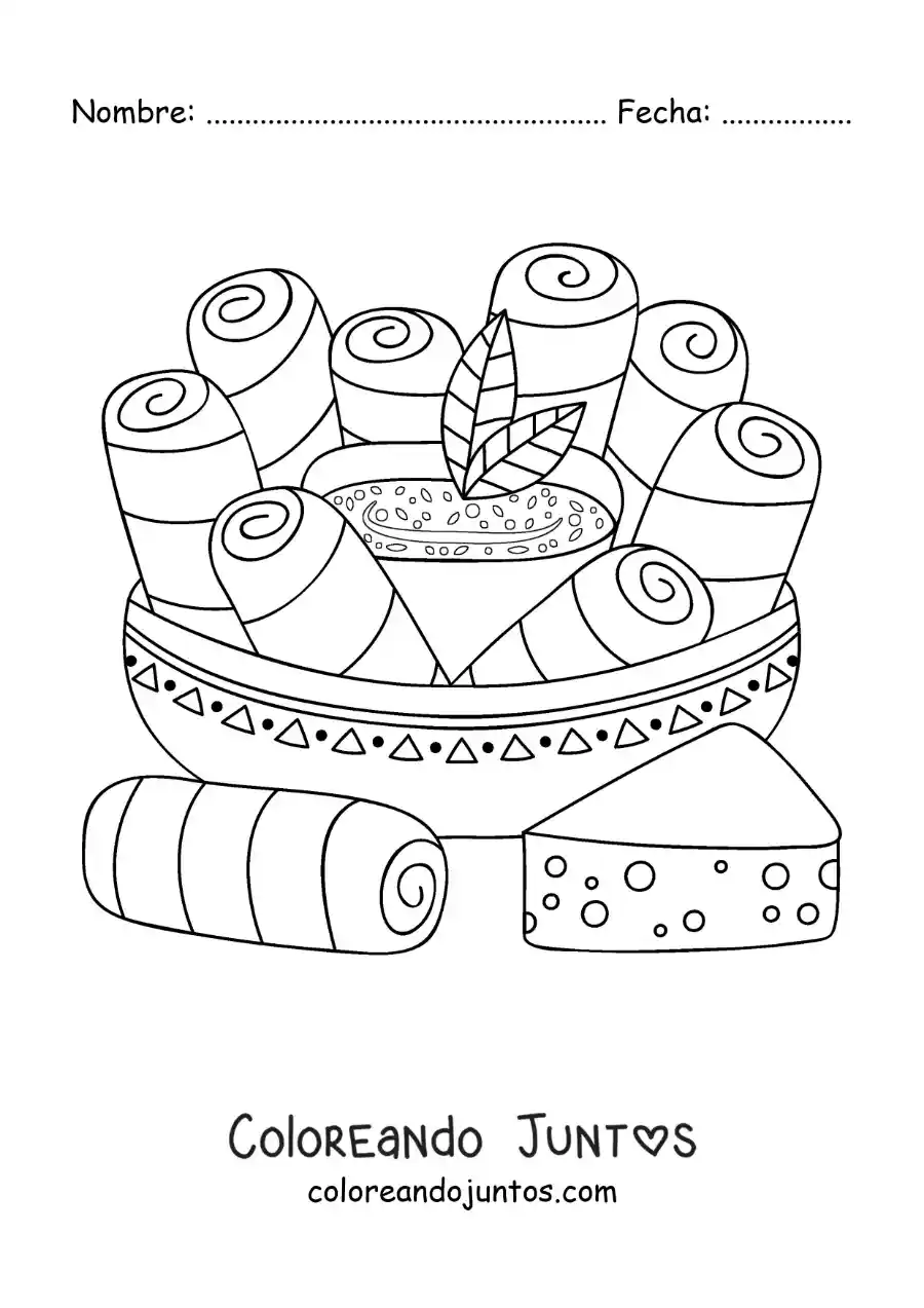 Imagen para colorear de tequeños venezolanos tradicionales