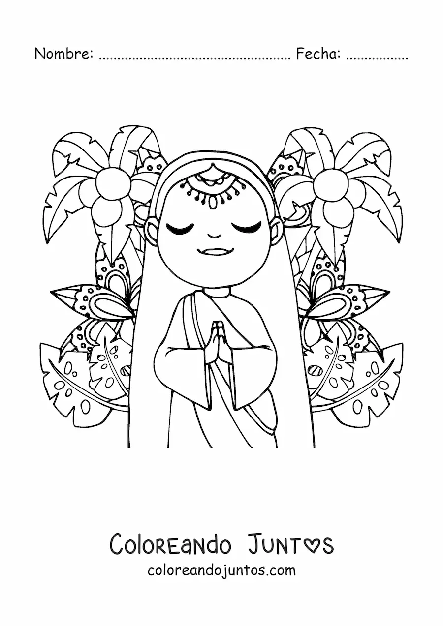 Imagen para colorear de mujer hindú animada