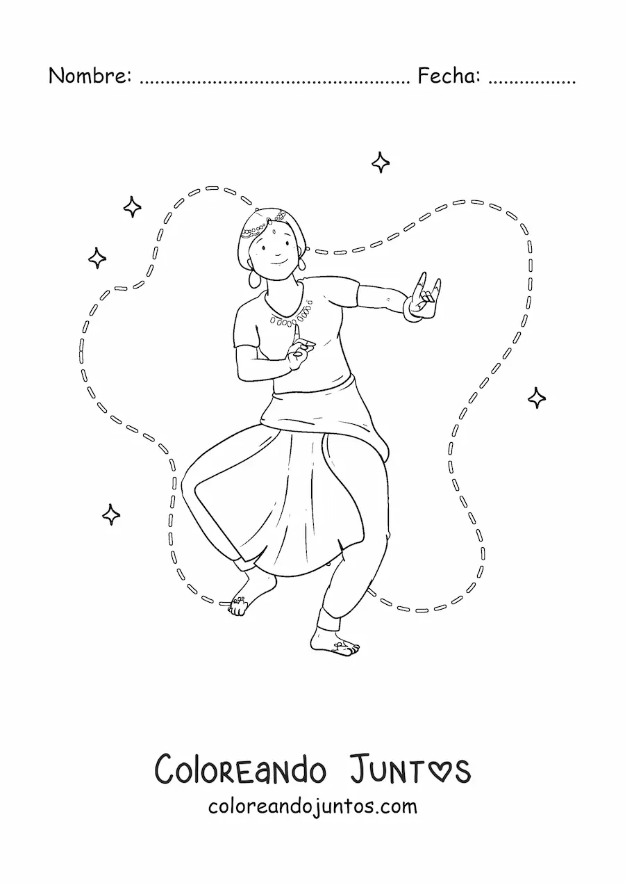 Imagen para colorear de chica hindú bailando