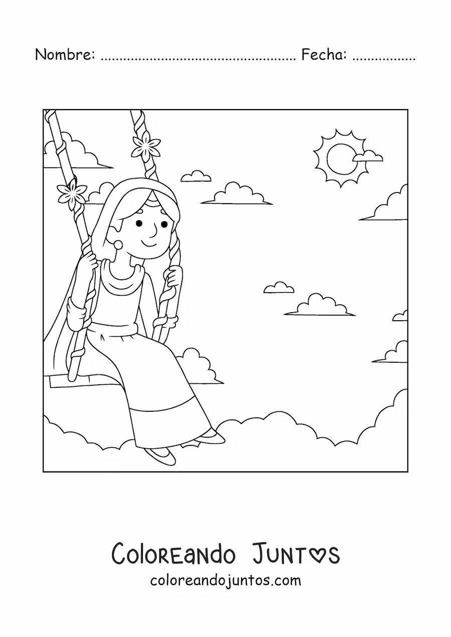 Imagen para colorear de chica de la india con traje tradicional