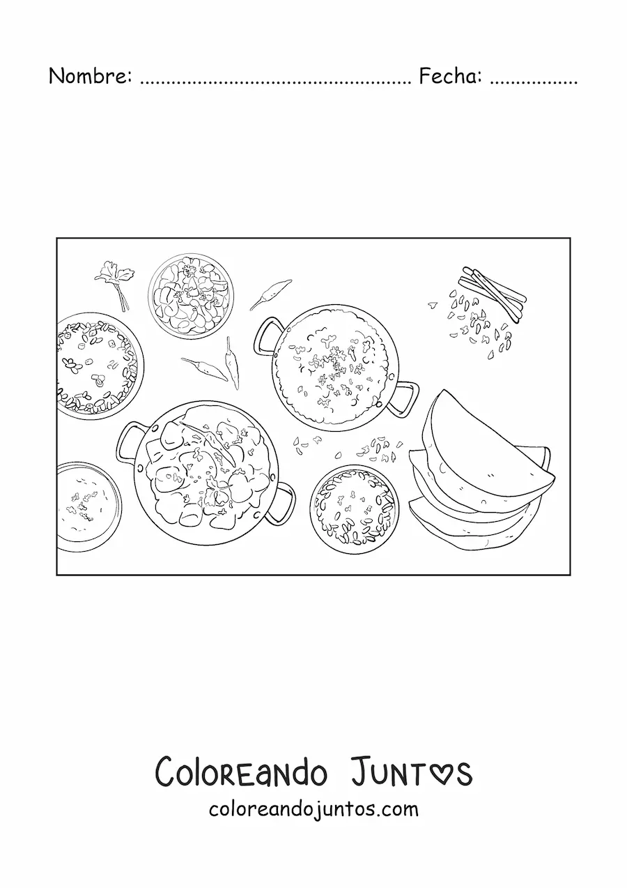 Imagen para colorear de comida tradicional de la cultura de la india