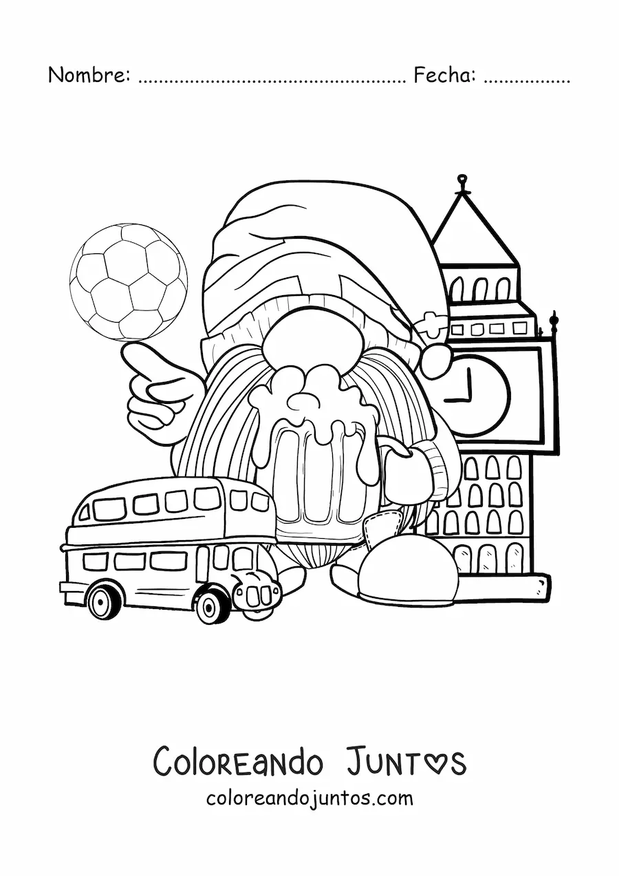 Imagen para colorear de gnomo animado turista en londres